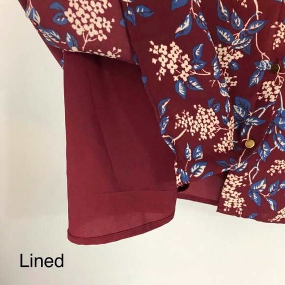 Madewell Burgundy Red Antique Floral Long Sleeve V-Neck Button-Back Shift Dress - Picture 13 of 16